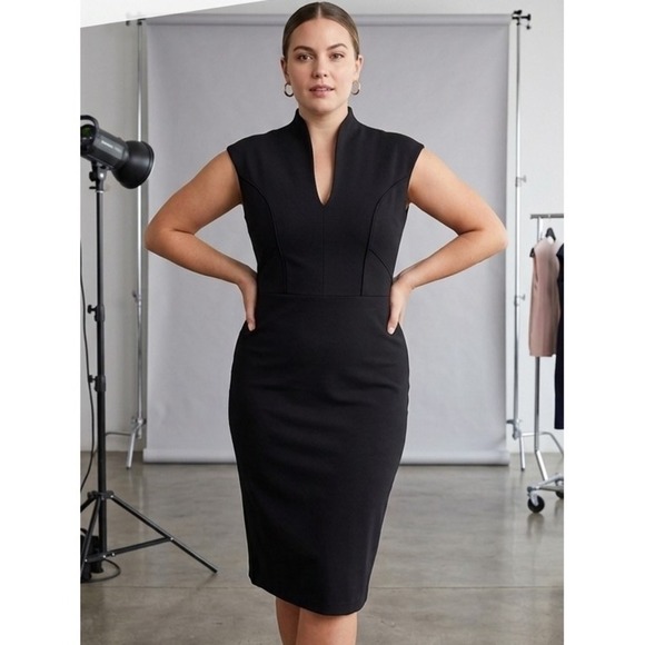 Rolla Coster Dresses & Skirts - Rolla Coster Black Sleeveless Bodycon Dress Gold Zipper Mock Neck LBD Large